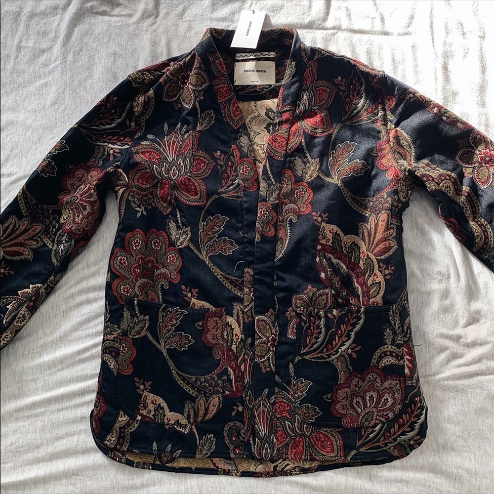 Native North Jacquard/Floral Navy Kimono
